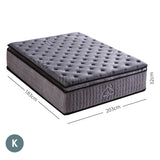 Casa Decor Bamboo Charcoal Mattress Pocket Spring Pillowtop 5 Zone 32cm Depth - King - Charcoal - Front View