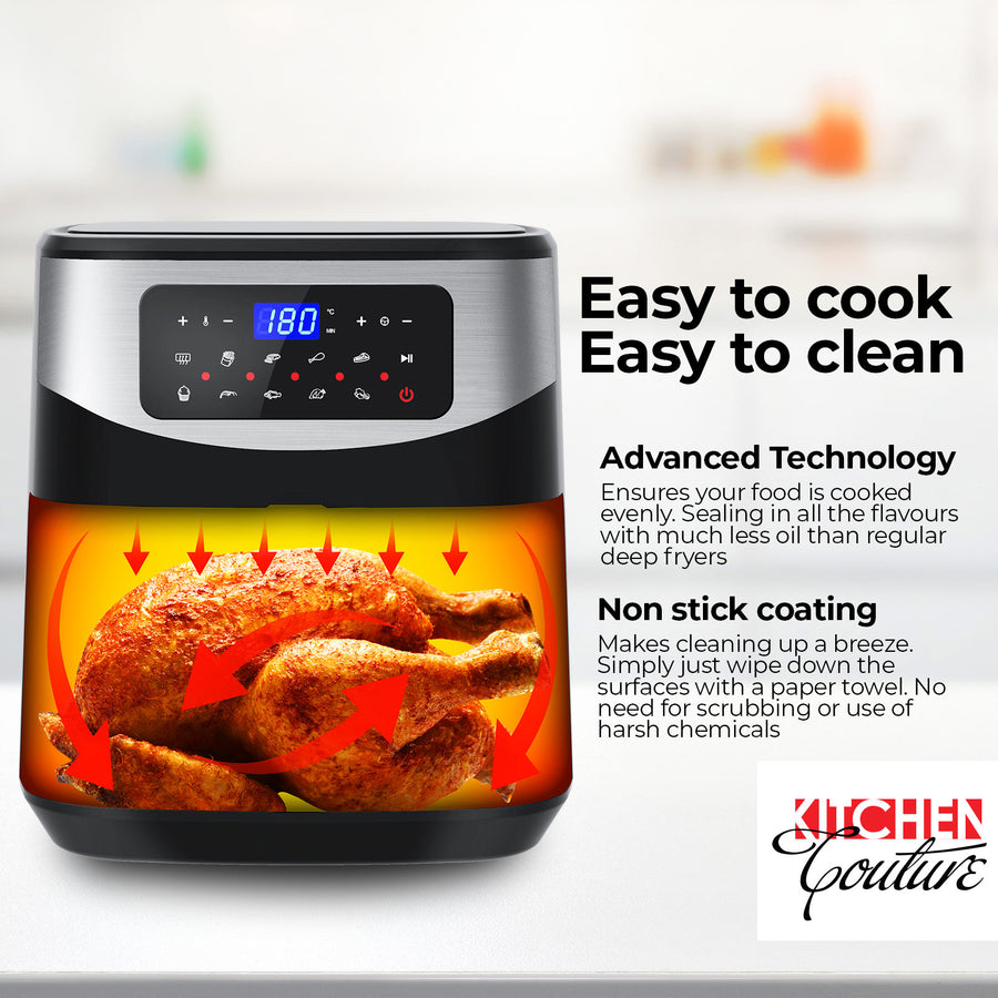 Kitchen Couture 12 Litre Air Fryer Multifunctional LCD One Touch Display Silver, image 4