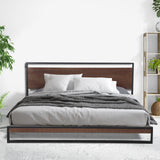 Milano Decor Azure Bed Frame With Headboard Black Wood Steel Platform Bed - Single - Black - Front View