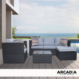 Arcadia Furniture Outdoor Rattan 4 Piece Sofa Lounge Set Home Garden Patio - Black and Grey - Front View