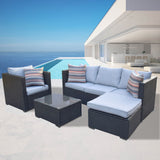 Arcadia Furniture Outdoor Rattan 4 Piece Sofa Lounge Set Home Garden Patio - Black and Grey - 45-Degree Angle