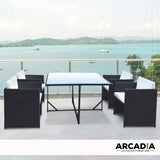 Arcadia Furniture 5 Piece Outdoor Dining Table Set Rattan Table Chairs Garden - Black and Grey - Front View