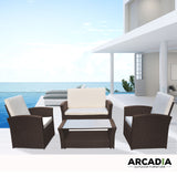 Arcadia Furniture Outdoor 4 Piece Sofa Lounge Set Wicker Rattan Garden - Oatmeal and Grey - Front View