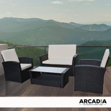 Arcadia Furniture Outdoor 4 Piece Sofa Lounge Set Wicker Rattan Garden - Black and Grey - Front View