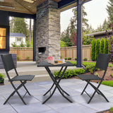 Arcadia Furniture Outdoor 3 Piece Foldable Rattan Coffee Table Set Garden Patio - Black - Front View