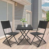 Arcadia Furniture Outdoor 3 Piece Foldable Rattan Coffee Table Set Garden Patio - Black - Side View