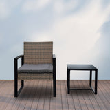 Arcadia Furniture Outdoor 3 Piece Wicker Rattan Patio Set Garden Patio Home - Oatmeal and Grey - Extra Image