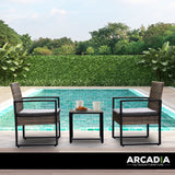 Arcadia Furniture Outdoor 3 Piece Wicker Rattan Patio Set Garden Patio Home - Oatmeal and Grey - Front View