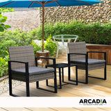 Arcadia Furniture Outdoor 3 Piece Wicker Rattan Patio Set Garden Patio Home - Oatmeal and Grey - Side View