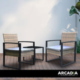 Arcadia Furniture Outdoor 3 Piece Wicker Rattan Patio Set Garden Patio Home - Oatmeal and Grey - Top-Down View
