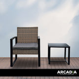 Arcadia Furniture Outdoor 3 Piece Wicker Rattan Patio Set Garden Patio Home - Oatmeal and Grey - 45-Degree Angle