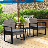 Arcadia Furniture Outdoor 3 Piece Wicker Rattan Patio Set Garden Patio Home - Oatmeal and Grey - Low Angle