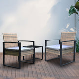Arcadia Furniture Outdoor 3 Piece Wicker Rattan Patio Set Garden Patio Home - Oatmeal and Grey - Extra Image