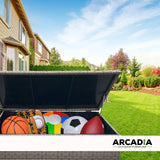 Arcadia Furniture Outdoor Rattan Storage Box Garden Toy Tools Shed UV Resistant - Oatmeal - Close-Up Angle