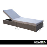 Arcadia Furniture Outdoor 3 Piece Sunlounge Set Rattan Garden Day Bed Lounger - Oatmeal and Grey - Side View