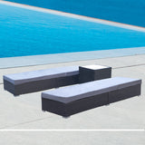 Arcadia Furniture Outdoor 3 Piece Sunlounge Set Rattan Garden Day Bed Lounger - Black and Grey - Side View