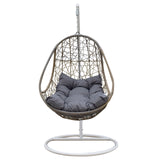 Arcadia Furniture Rocking Egg Chair Swing Lounge Hammock Pod Wicker Curved - Oatmeal and Grey - 45-Degree Angle