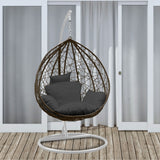 Arcadia Furniture Rocking Egg Chair Outdoor Wicker Rattan Patio Garden Tear Drop - Oatmeal and Grey - Front View