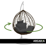 Arcadia Furniture Rocking Egg Chair Outdoor Wicker Rattan Patio Garden Tear Drop - Oatmeal and Grey - Top-Down View