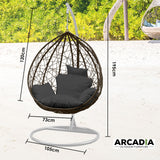 Arcadia Furniture Rocking Egg Chair Outdoor Wicker Rattan Patio Garden Tear Drop - Oatmeal and Grey - Close-Up Angle