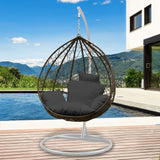 Arcadia Furniture Rocking Egg Chair Outdoor Wicker Rattan Patio Garden Tear Drop - Oatmeal and Grey - Low Angle