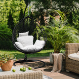 Arcadia Furniture Rocking Egg Chair Outdoor Wicker Rattan Patio Garden Tear Drop - Black and Cream - Extra Image