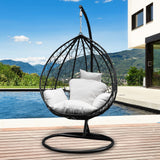 Arcadia Furniture Rocking Egg Chair Outdoor Wicker Rattan Patio Garden Tear Drop - Black and Cream - Front View
