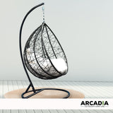 Arcadia Furniture Rocking Egg Chair Outdoor Wicker Rattan Patio Garden Tear Drop - Black and Cream - Side View