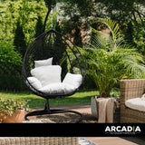Arcadia Furniture Rocking Egg Chair Outdoor Wicker Rattan Patio Garden Tear Drop - Black and Cream - Top-Down View