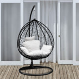 Arcadia Furniture Rocking Egg Chair Outdoor Wicker Rattan Patio Garden Tear Drop - Black and Cream - 45-Degree Angle