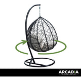 Arcadia Furniture Rocking Egg Chair Outdoor Wicker Rattan Patio Garden Tear Drop - Black and Cream - Rear View