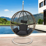 Arcadia Furniture Rocking Egg Chair Outdoor Wicker Rattan Patio Garden Circular - Oatmeal and Grey - Front View