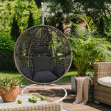 Arcadia Furniture Rocking Egg Chair Outdoor Wicker Rattan Patio Garden Circular - Oatmeal and Grey - Side View