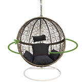 Arcadia Furniture Rocking Egg Chair Outdoor Wicker Rattan Patio Garden Circular - Oatmeal and Grey - 45-Degree Angle