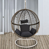 Arcadia Furniture Rocking Egg Chair Outdoor Wicker Rattan Patio Garden Circular - Oatmeal and Grey - Close-Up Angle