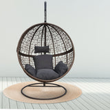 Arcadia Furniture Rocking Egg Chair Outdoor Wicker Rattan Patio Garden Circular - Brown and Grey - Front View