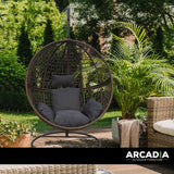 Arcadia Furniture Rocking Egg Chair Outdoor Wicker Rattan Patio Garden Circular - Brown and Grey - Side View