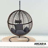 Arcadia Furniture Rocking Egg Chair Outdoor Wicker Rattan Patio Garden Circular - Brown and Grey - 45-Degree Angle