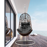 Arcadia Furniture Hanging Basket Egg Chair Outdoor Wicker Rattan Patio Garden - Oatmeal and Grey - Front View