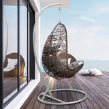 Arcadia Furniture Hanging Basket Egg Chair Outdoor Wicker Rattan Patio Garden - Oatmeal and Grey - Side View