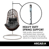 Arcadia Furniture Hanging Basket Egg Chair Outdoor Wicker Rattan Patio Garden - Oatmeal and Grey - 45-Degree Angle