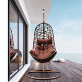 Arcadia Furniture Hanging Basket Egg Chair Outdoor Wicker Rattan Patio Garden - Brown and Coffee - Front View