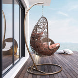 Arcadia Furniture Hanging Basket Egg Chair Outdoor Wicker Rattan Patio Garden - Brown and Coffee - Side View