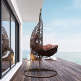 Arcadia Furniture Hanging Basket Egg Chair Outdoor Wicker Rattan Patio Garden - Brown and Coffee - Top-Down View