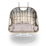 Arcadia Furniture 2 Seater Rocking Egg Chair Outdoor Wicker Rattan Patio Garden - Oatmeal and Grey - Front View
