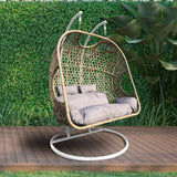 Arcadia Furniture 2 Seater Rocking Egg Chair Outdoor Wicker Rattan Patio Garden - Oatmeal and Grey - Side View