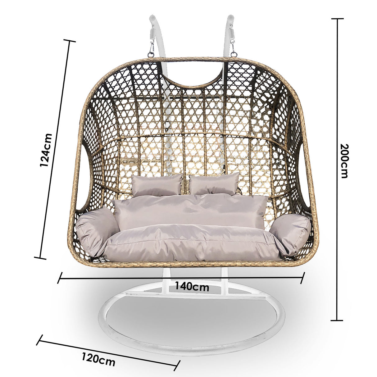 Arcadia Furniture 2 Seater Rocking Egg Chair Outdoor Wicker Rattan Patio Garden - Oatmeal and Grey
