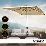 Arcadia Furniture Umbrella 3 Metre Umbrella with Solar LED Lights Garden Yard - Beige - Extra Image