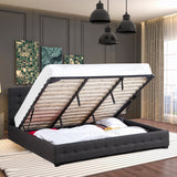 Milano Decor Eden Gas Lift Bed With Headboard Platform Storage Dark Grey Fabric - Queen - Dark Grey - Top-Down View