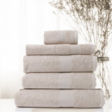 Royal Comfort 5 Piece Cotton Bamboo Towel Set 450GSM Luxurious Absorbent Plush - Beige - Front View